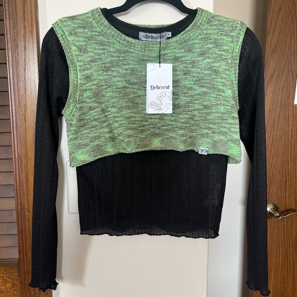 Green and Black Layered Top